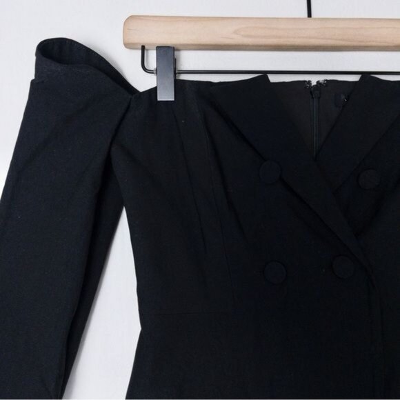 NEW NBD Double Breasted Crepe Blazer Mini Dress S Black Off The Shoulder - Picture 5 of 8